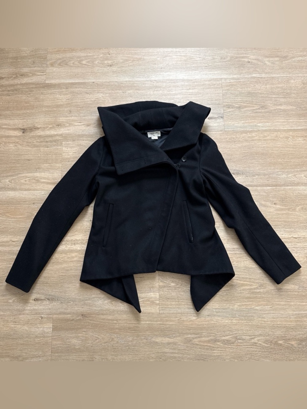 Helmut Lang Dramatic Collar Black Asymmetrical Jacket Coat P